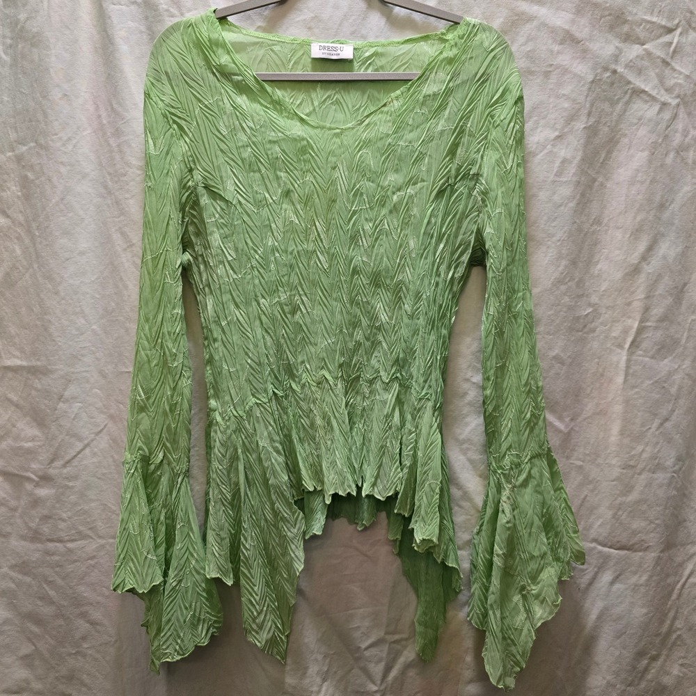 DRESS U by SHARON Green Bell Sleeve Top Medium Elven Elf Forest Fairy Whimsy